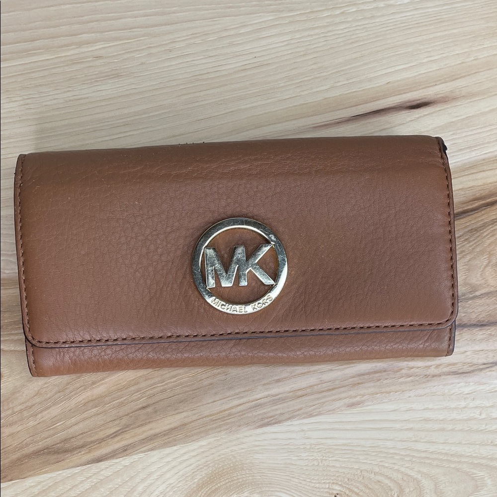 Michael Kors Fulton Caryall Continental Tan Leather Wallet
